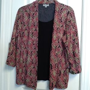 Womens PXL Pink Black Floral Open Cardigan  Blouse Attached. Cotton